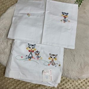 Vtg. Baby Crib Sheet Pillow Case Hand Embroidery